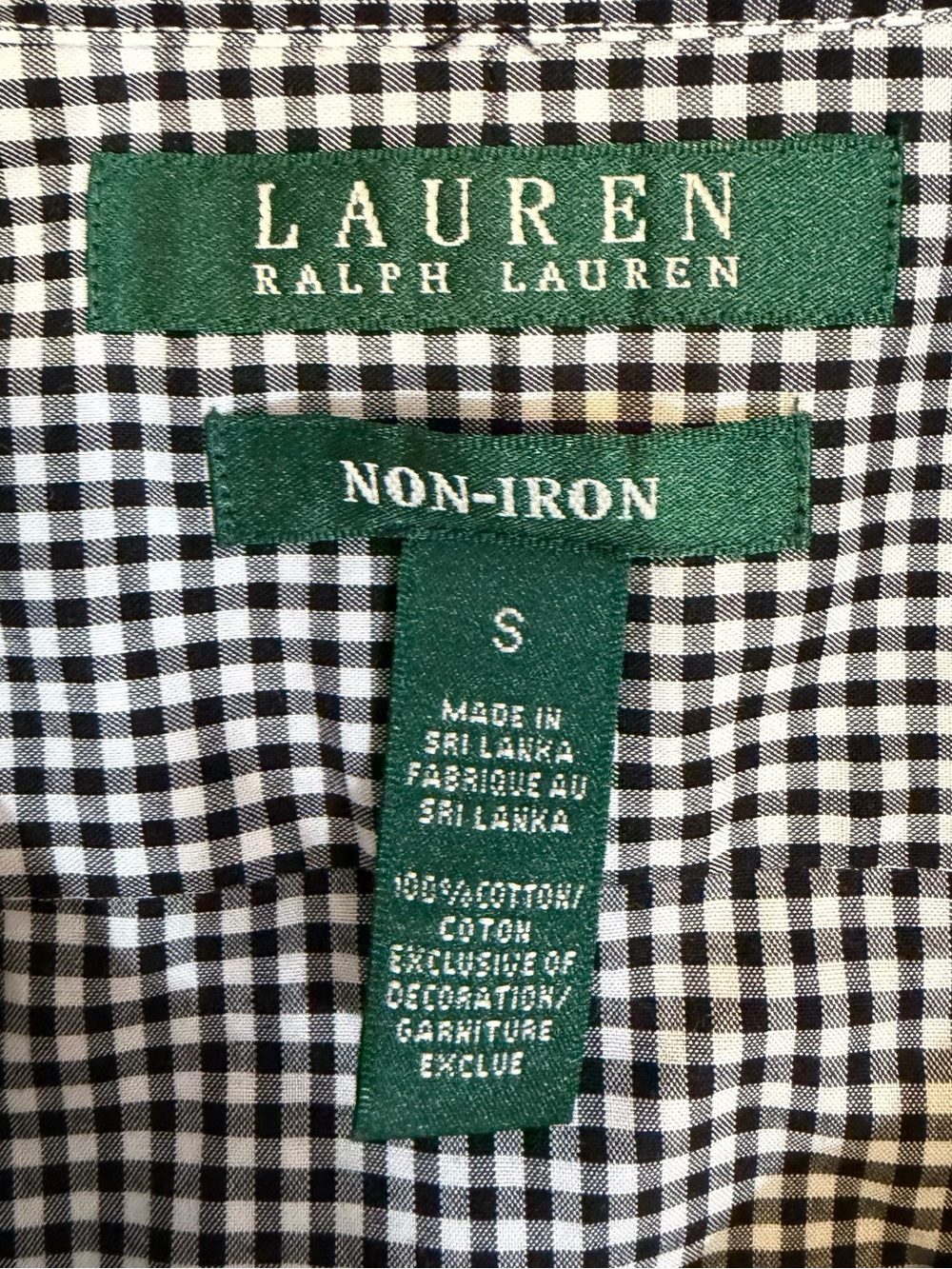 Lauren Ralph Lauren GINGHAM Button Up Shirt Top Black White Cotton Size S Preppy - Picture 10 of 10
